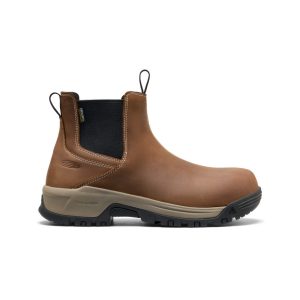 Men's Evanston Chelsea Waterproof Work Boot (Soft Toe) | Bison/Black